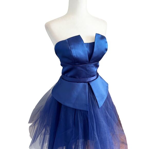 Nha Khanh Satin Tulle Cocktail Dress 2 Blue - Picture 3 of 8